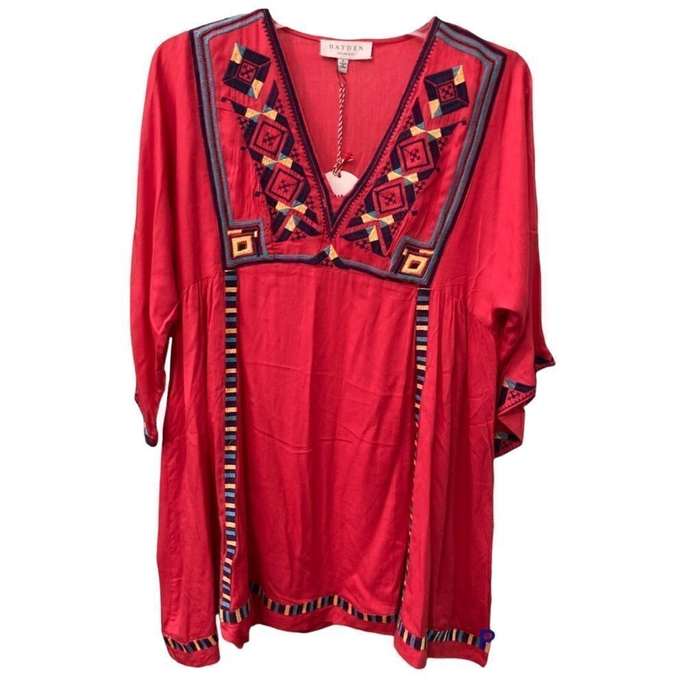 HAYDEN Asymmetrical Tunic/Mini Dress with Embroidery Size Small